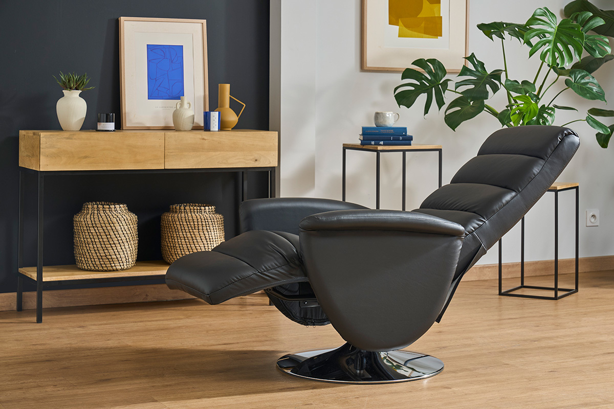 Fauteuil relax manuel noir NELSON