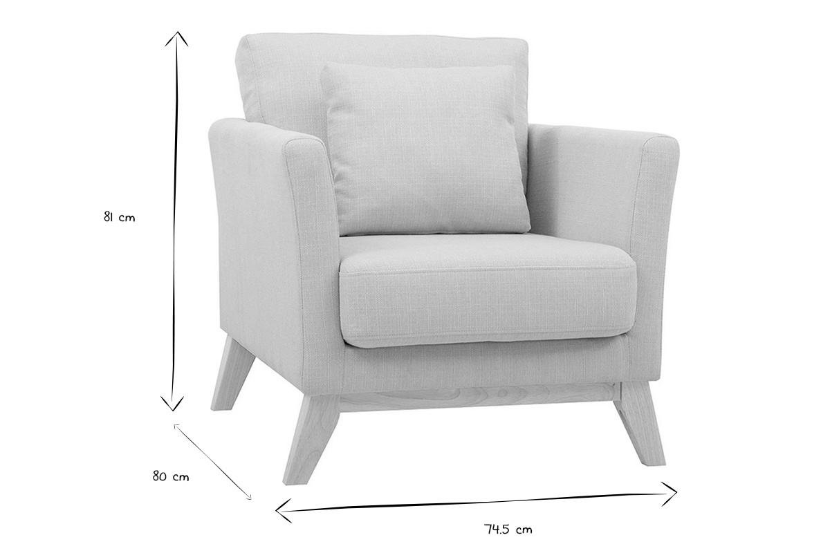 Fauteuil scandinave OSLO en noir et blanc, dimensions 74.5 x 80 x 81 cm, vue de profil.
