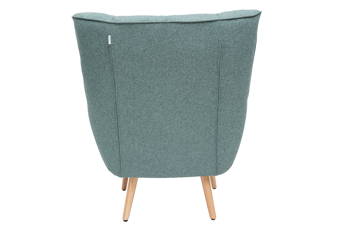 Fauteuil scandinave en tissu vert de gris et bois clair AVERY