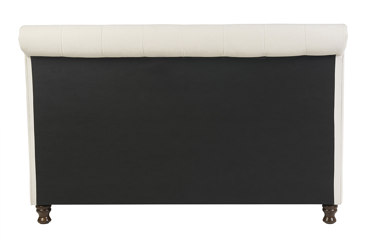 Vue arri�re du lit 2 places RILEY avec tissu velours beige et capitonnage