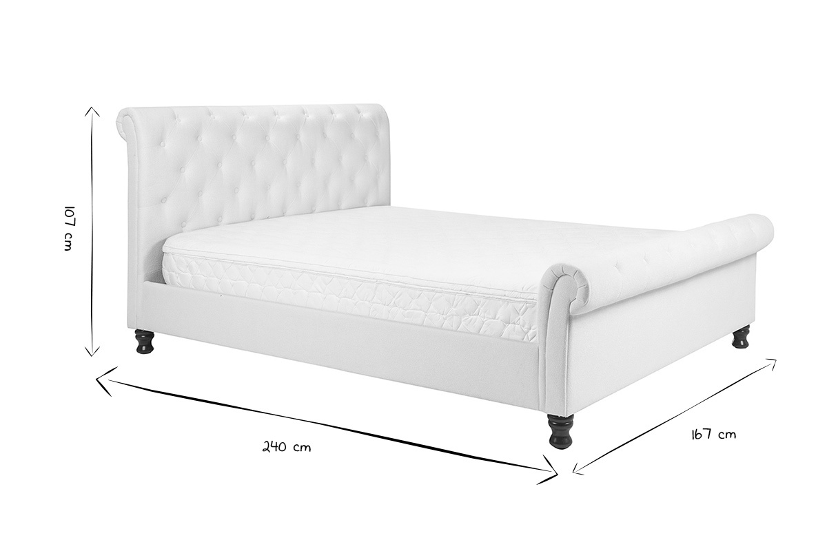 Dimensions du lit 2 places 160x200 cm, vue de profil en noir et blanc, avec des dimensions indiqu�es.