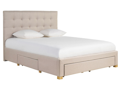 Lit tiroirs 2 places 160x200 cm en tissu beige RENO