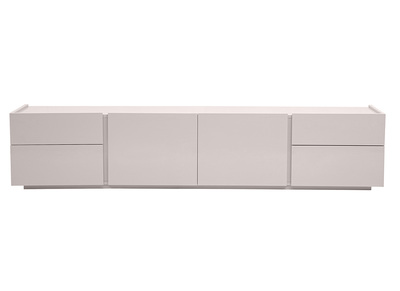 Meuble TV design beige laqu&eacute; brillant avec rangements L200 cm ISAURE