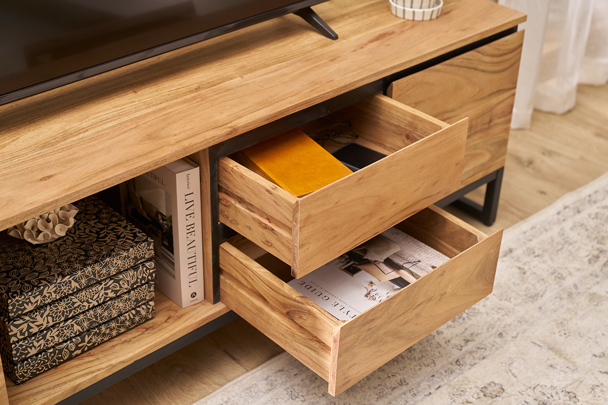 Meuble TV en bois massif L160 cm HOORN