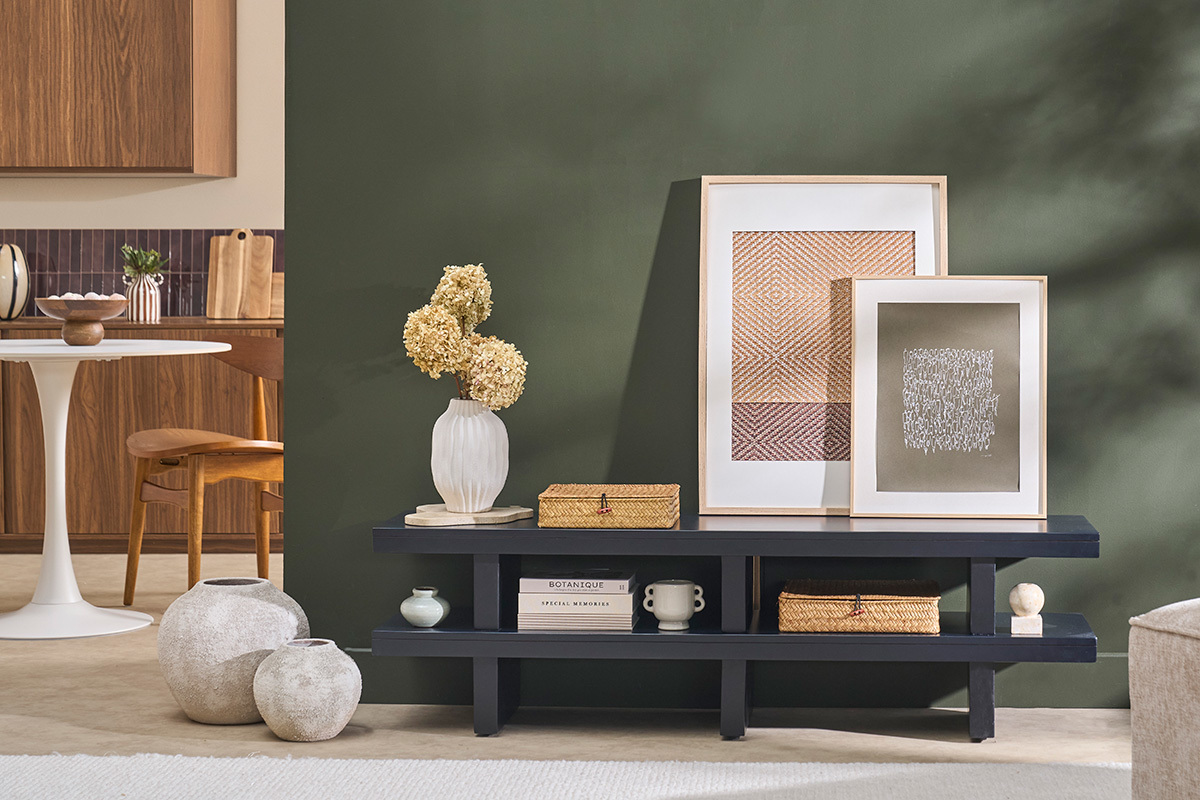 Meuble TV en bois massif noir L145 cm NALO