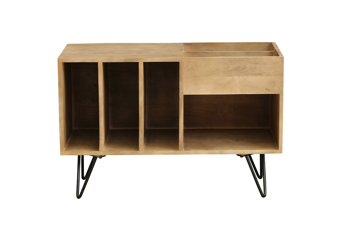 Meuble vinyle en bois manguier massif et m�tal L90 cm BOOGIE
