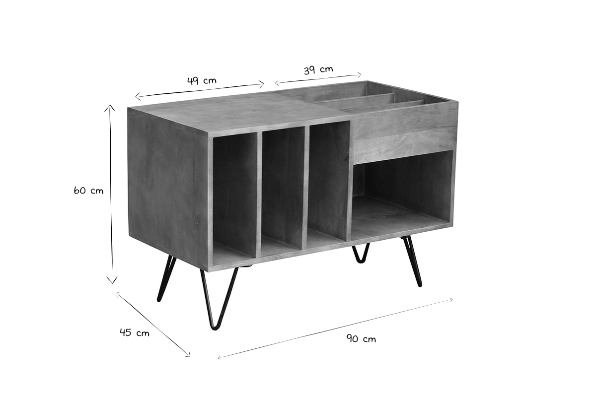 Meuble vinyle en bois manguier massif et m�tal L90 cm BOOGIE