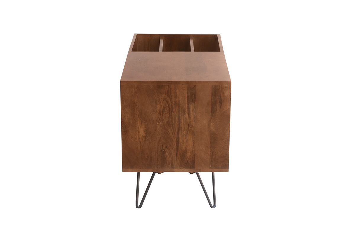 Meuble vinyle en bois manguier massif teint� et m�tal L90 cm BOOGIE