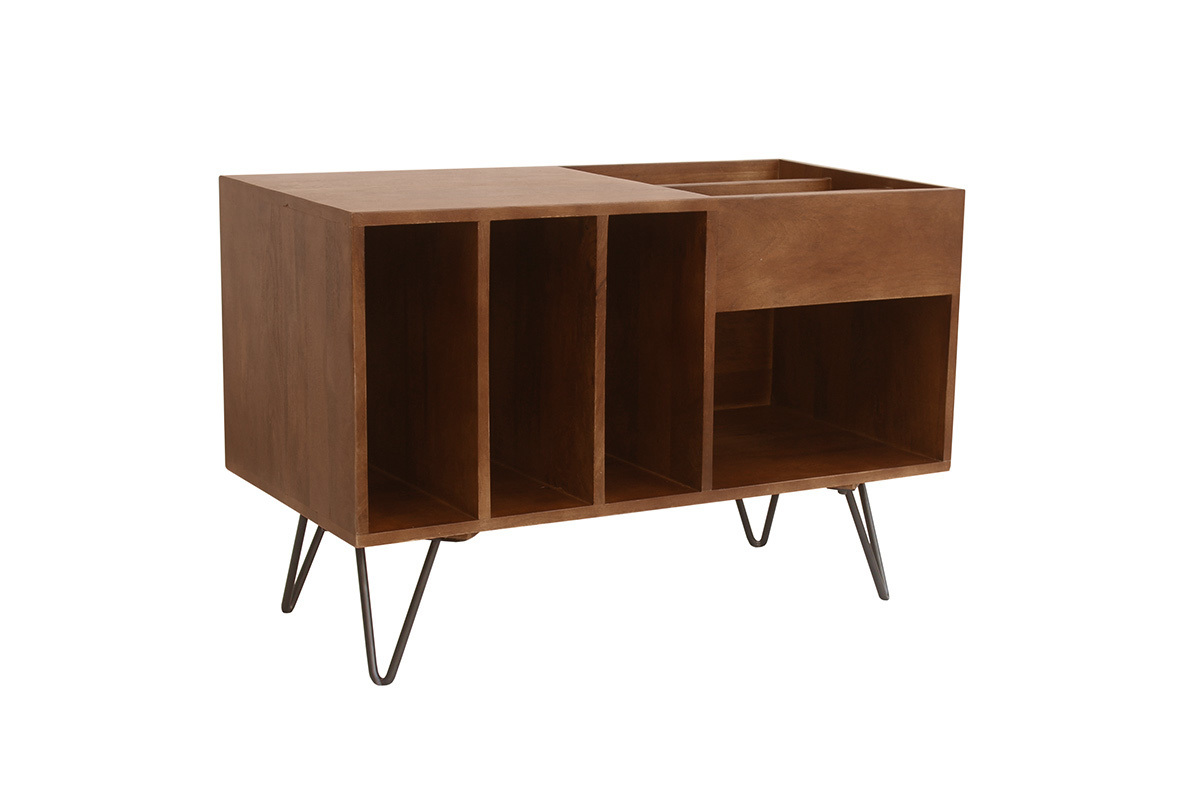 Meuble vinyle en bois manguier massif teint� et m�tal L90 cm BOOGIE