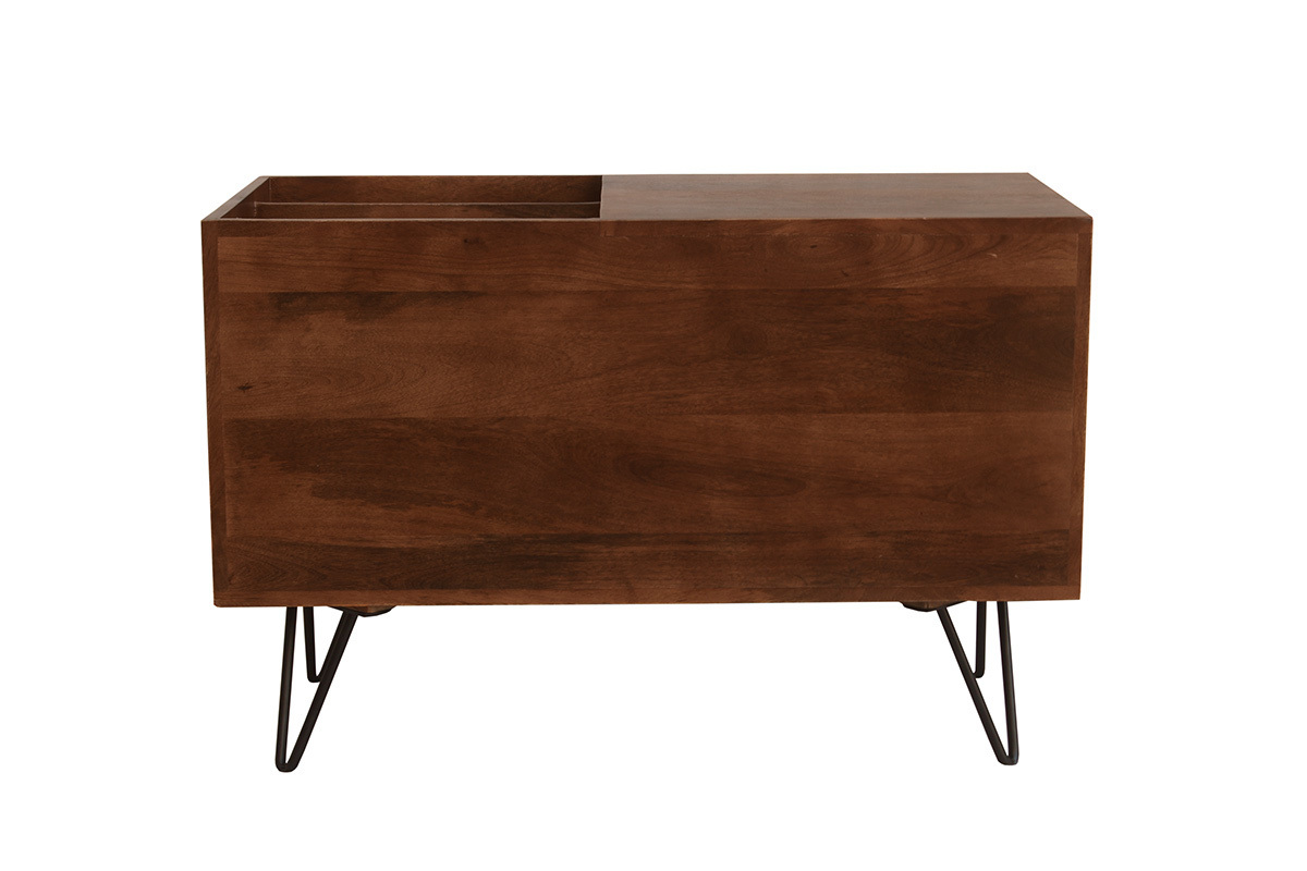 Meuble vinyle en bois manguier massif teint� et m�tal L90 cm BOOGIE