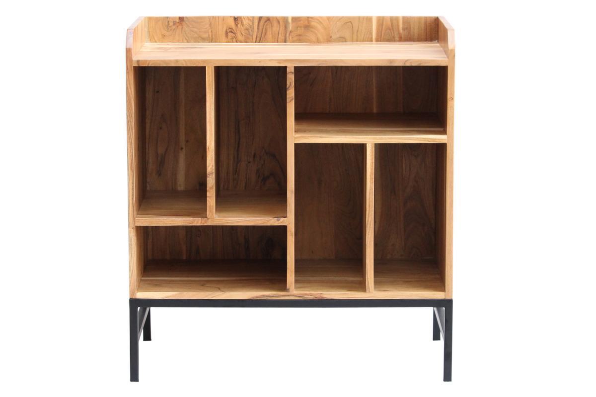 Meuble vinyle en bois massif et m�tal noir L76 cm BLUES