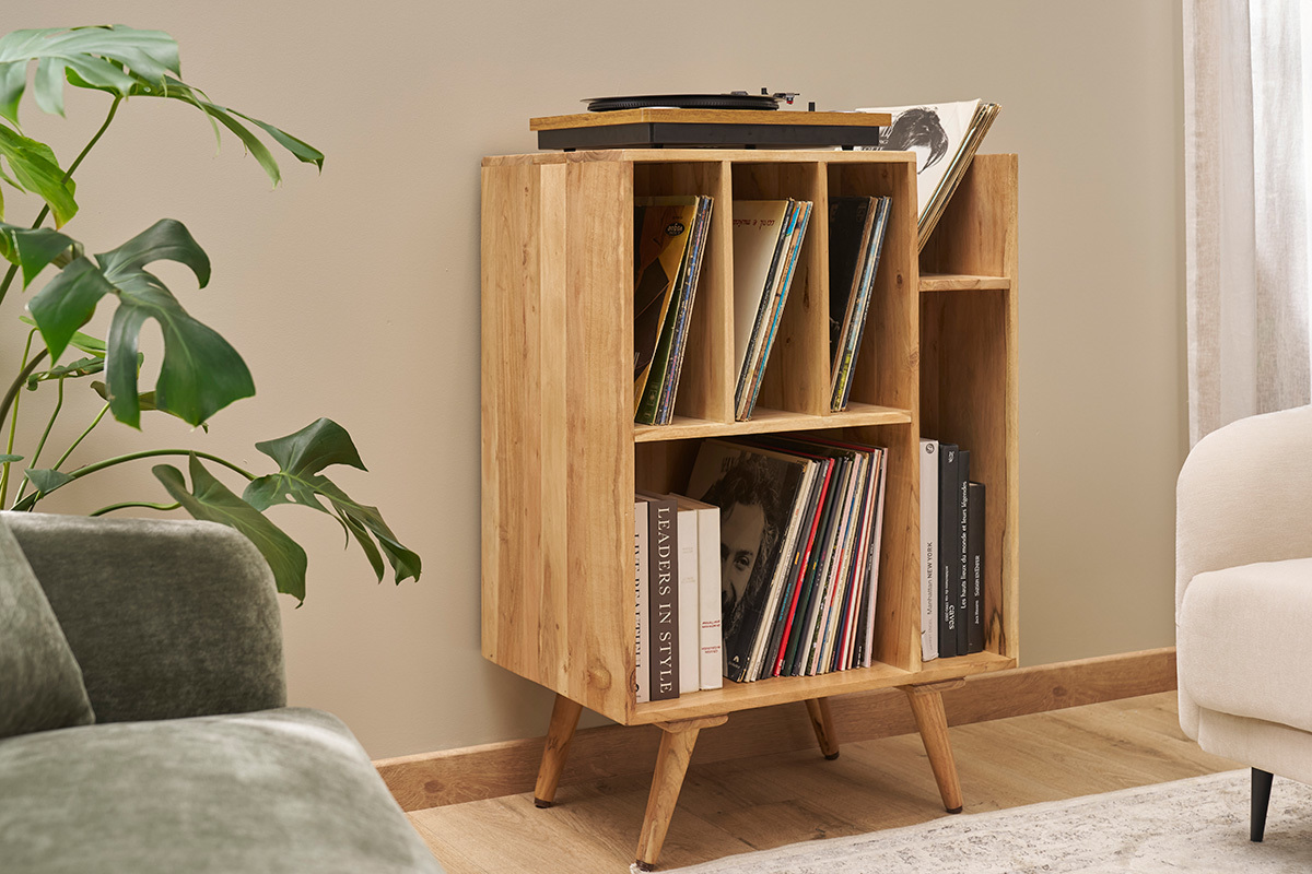 Meuble vinyle en bois massif L65 cm VIRGILE