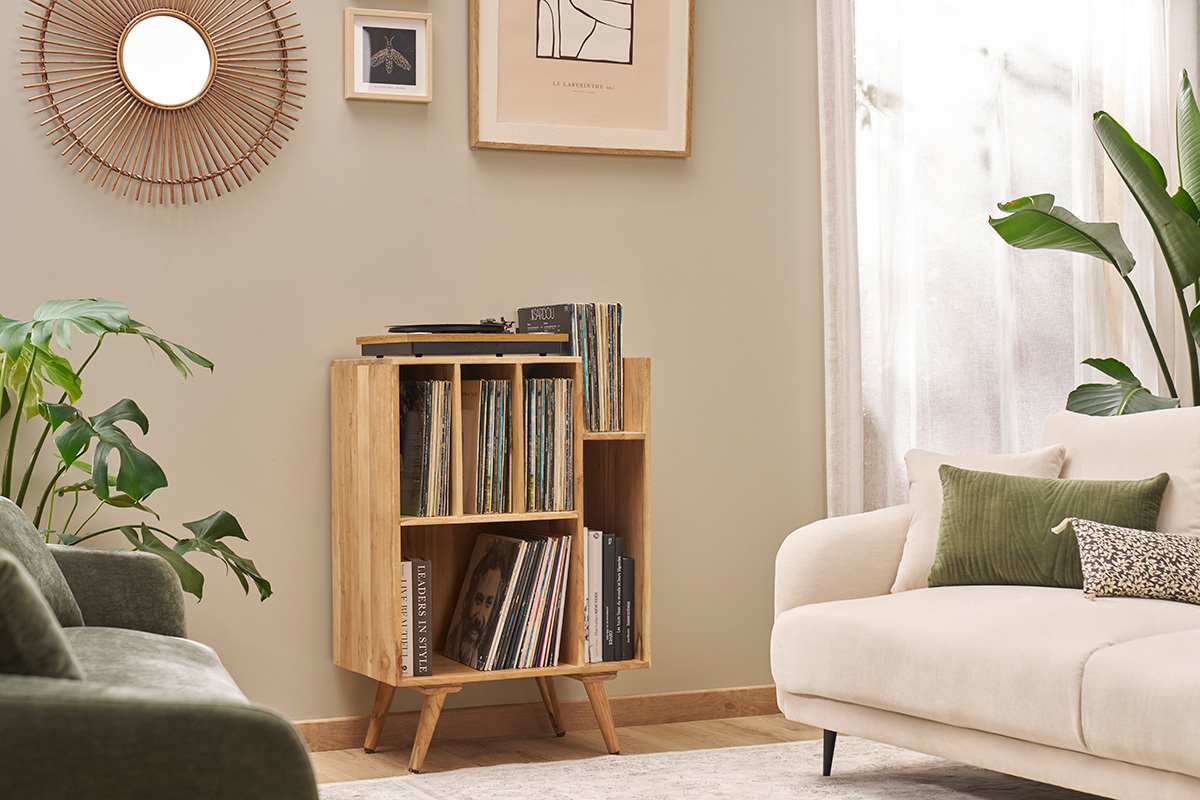 Meuble vinyle en bois massif L65 cm VIRGILE