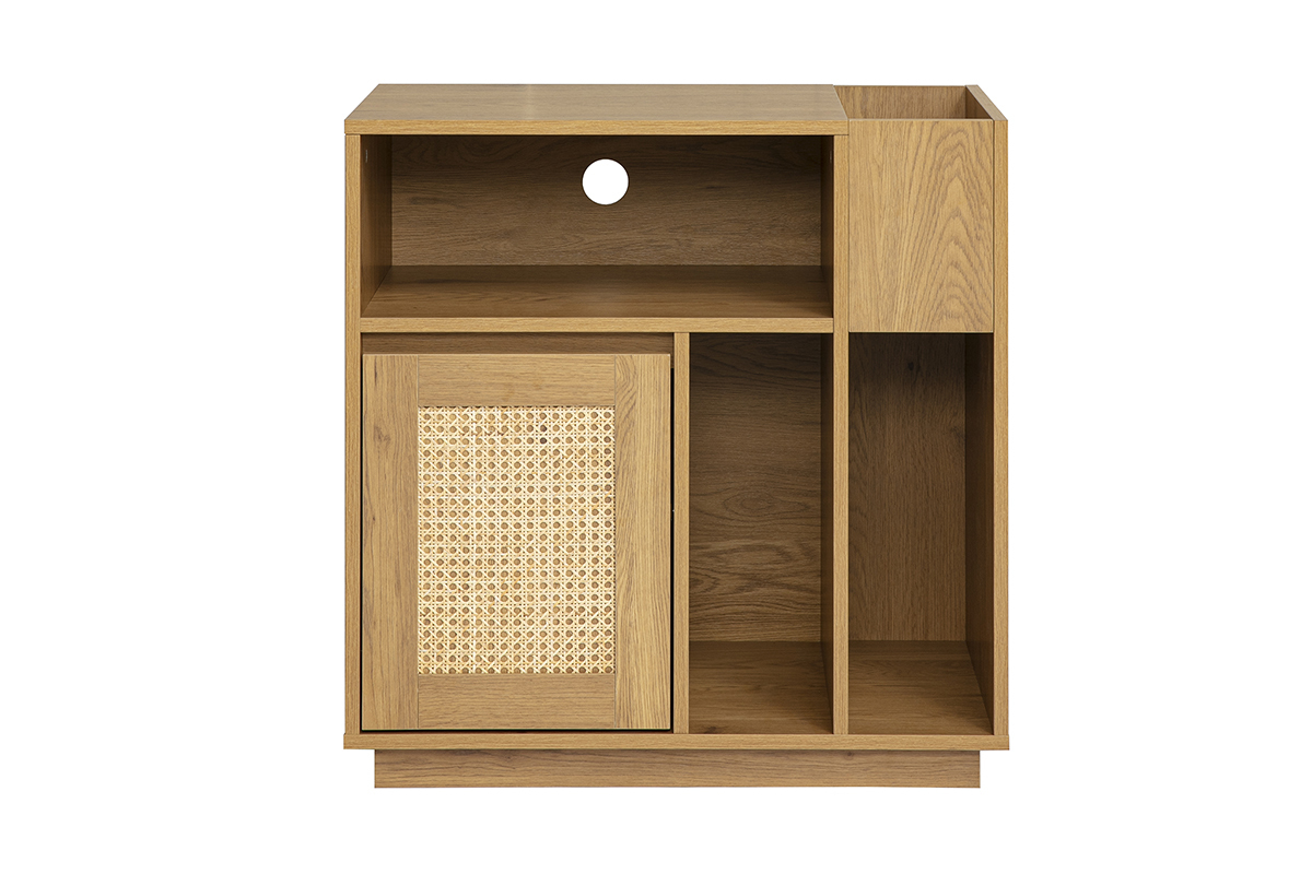 Meuble vinyle finition bois clair ch�ne et cannage rotin L72 cm ALICANTE