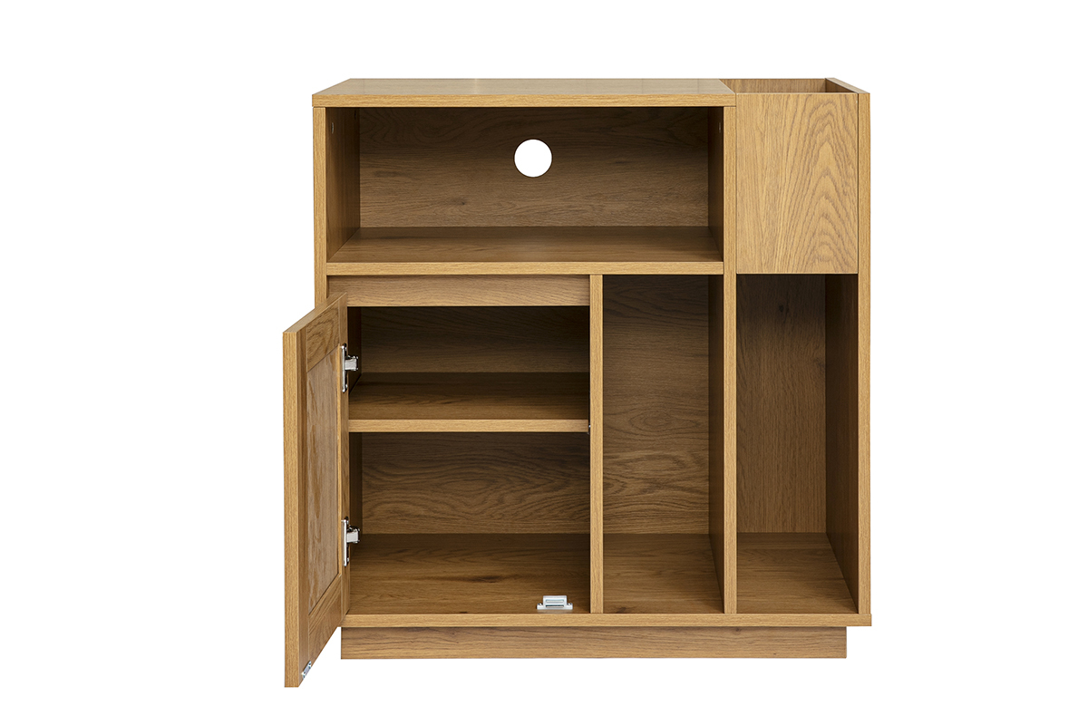 Meuble vinyle finition bois clair ch�ne et cannage rotin L72 cm ALICANTE