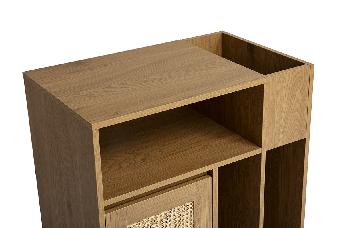 Meuble vinyle finition bois clair ch�ne et cannage rotin L72 cm ALICANTE