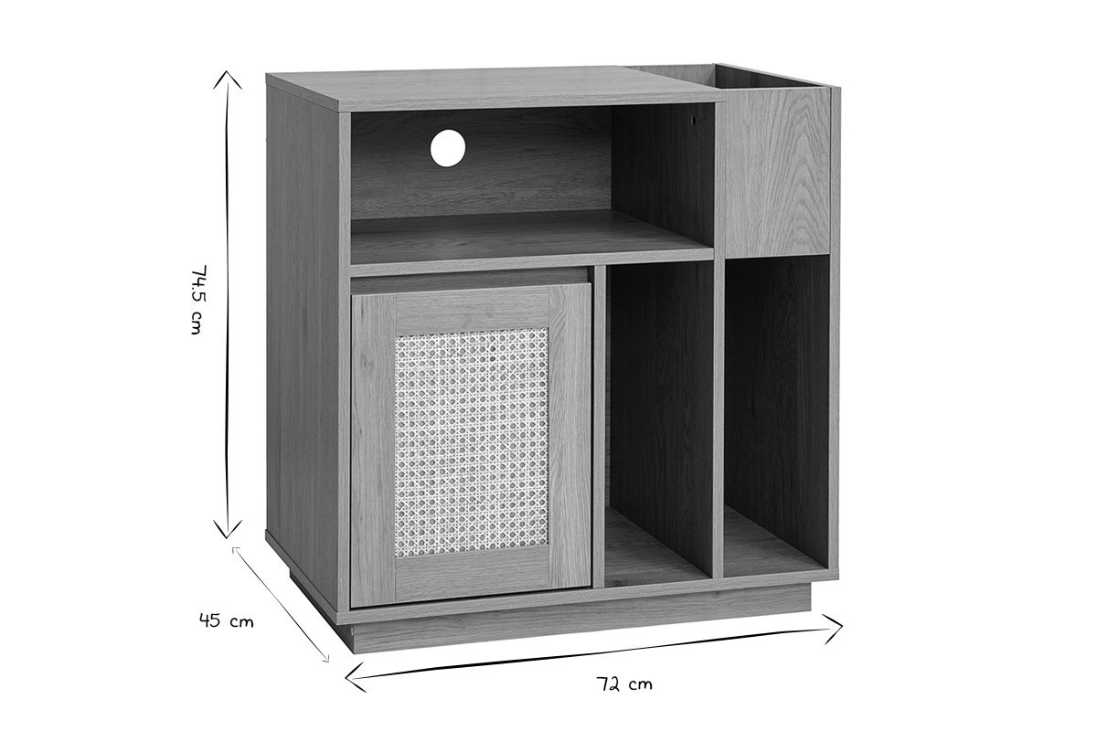 Meuble vinyle finition bois clair ch�ne et cannage rotin L72 cm ALICANTE