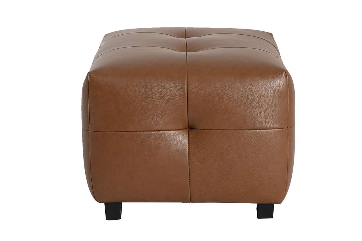 Pouf repose-pieds en cuir marron CORTO, vue de profil.