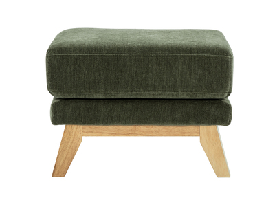 Pouf repose-pieds scandinave en tissu effet velours vert kaki et bois clair OSLO