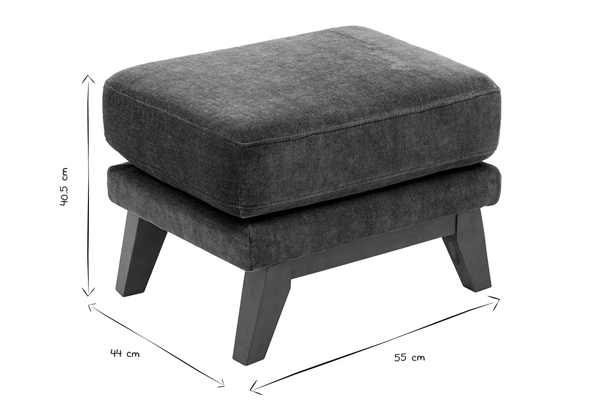 Dimensions du pouf repose-pieds scandinave en noir et blanc, L55 x P44 x H40.5 cm
