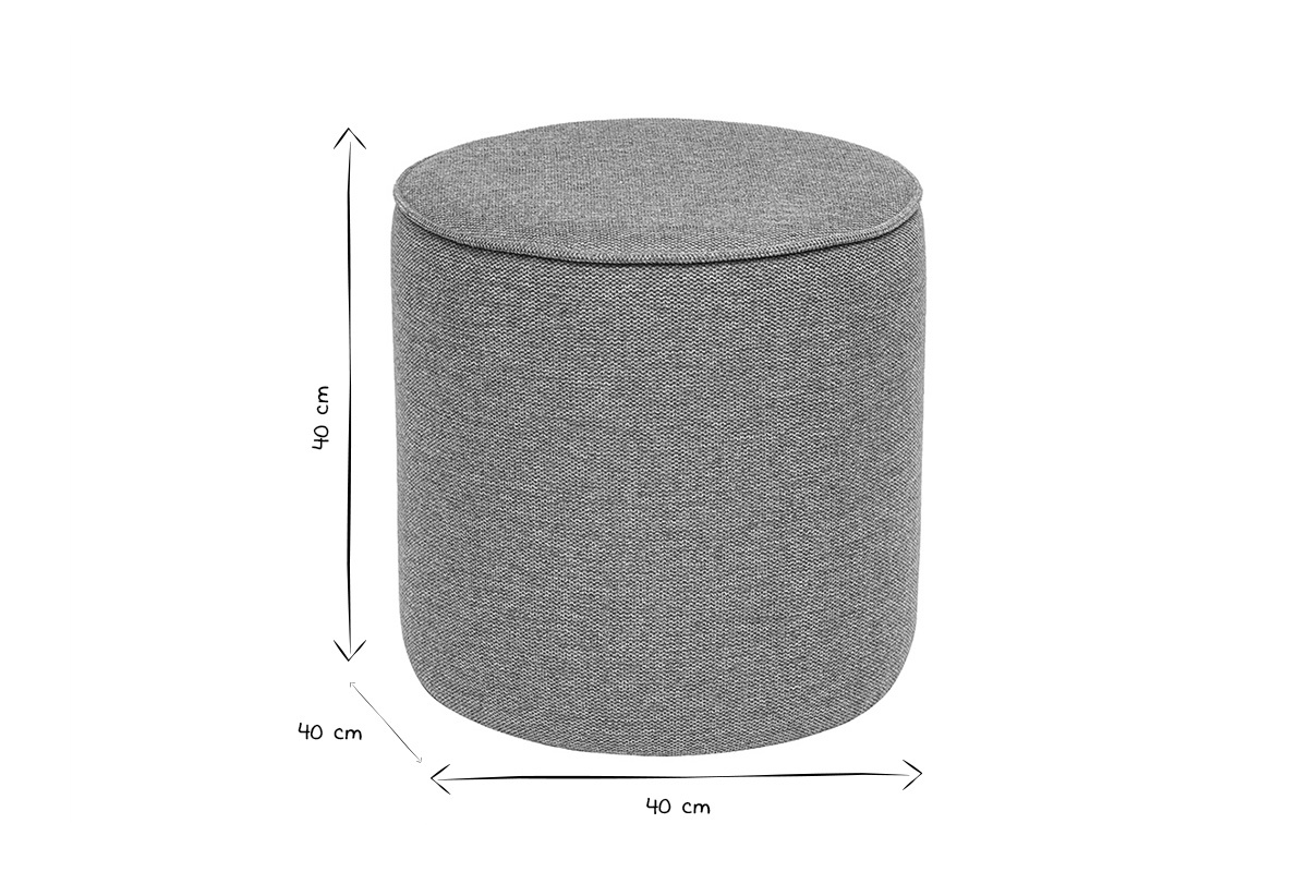 Dimensions du pouf rond en noir et blanc, diam�tre et hauteur 40 cm.