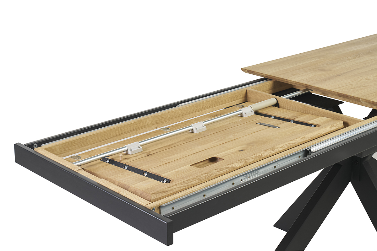 Table � manger rectangulaire extensible rallonge int�gr�e en bois clair ch�ne massif L160-245 cm AGATA