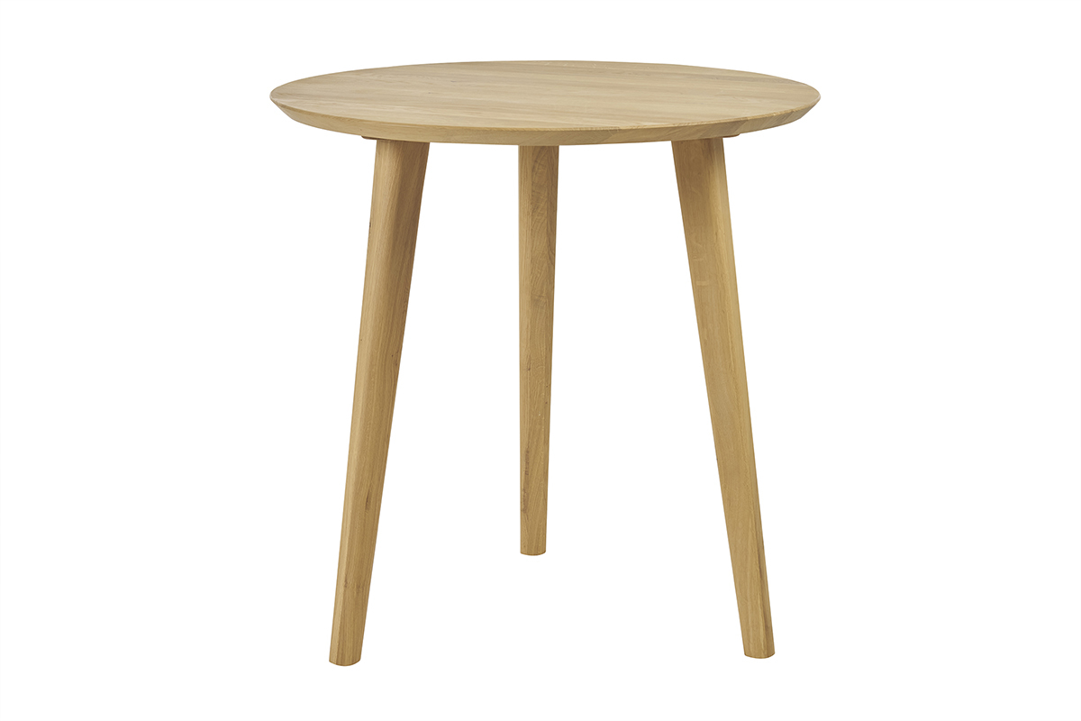 Table � manger ronde en bois clair ch�ne massif D75 cm OKSANA