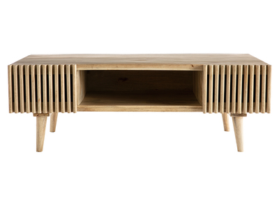 Table basse avec portes coulissantes bois manguier massif ALBA