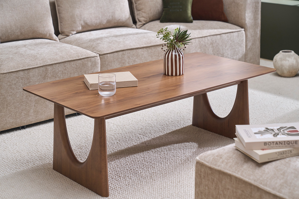 Table basse design rectangulaire en bois fonc� noyer L120 cm KUALA