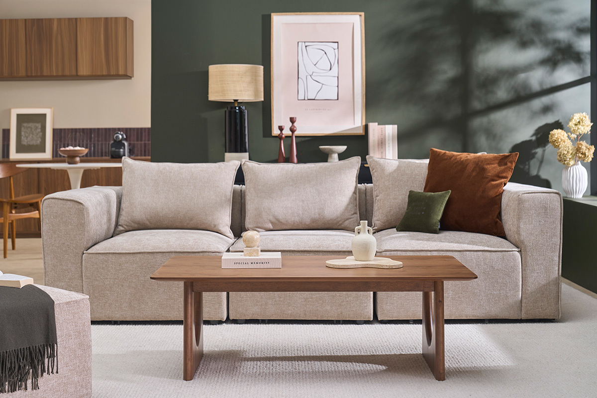 Table basse design rectangulaire en bois fonc� noyer L120 cm KUALA