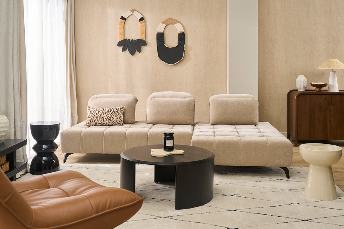 Table basse design ronde bois noir D80 cm ZAHRA