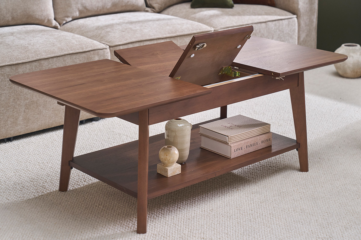 Table basse extensible rectangulaire en bois fonc� L90-120 cm VILI