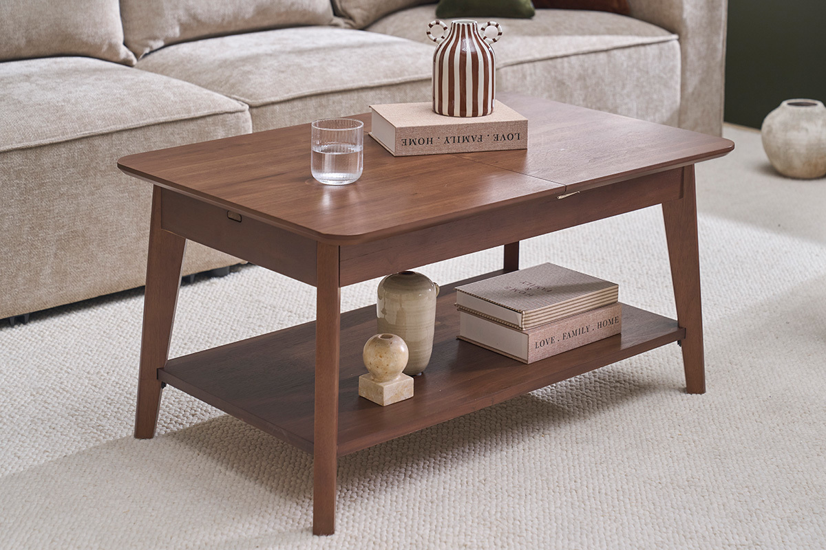 Table basse extensible rectangulaire en bois fonc� L90-120 cm VILI