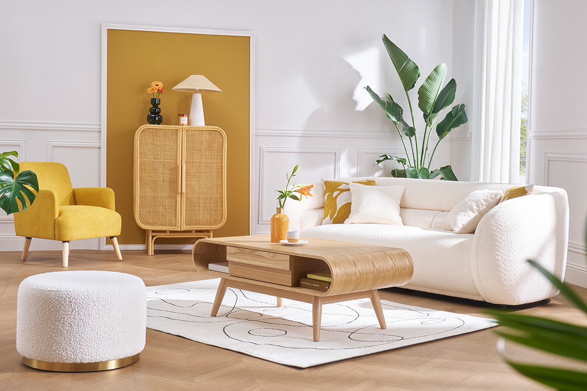 Table basse rectangulaire avec rangements scandinave bois clair L120 cm BALTIK
