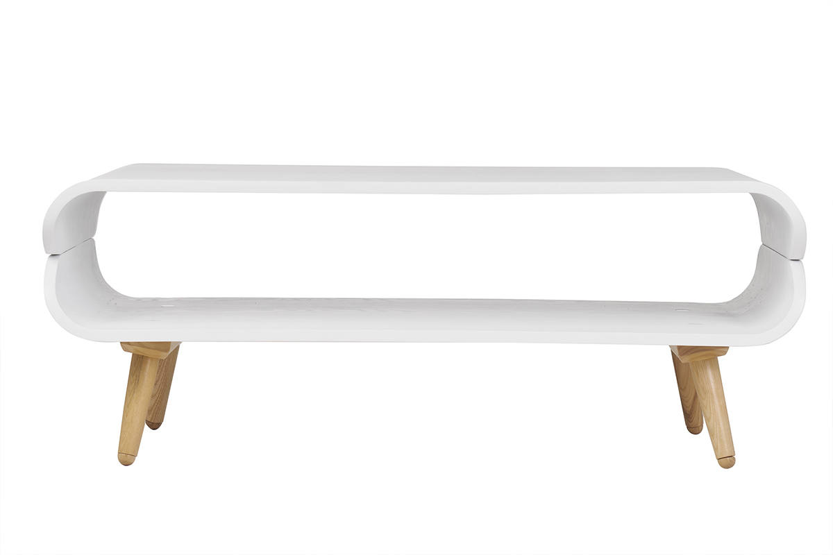 Table basse rectangulaire scandinave blanc et bois clair L118 cm TAKLA