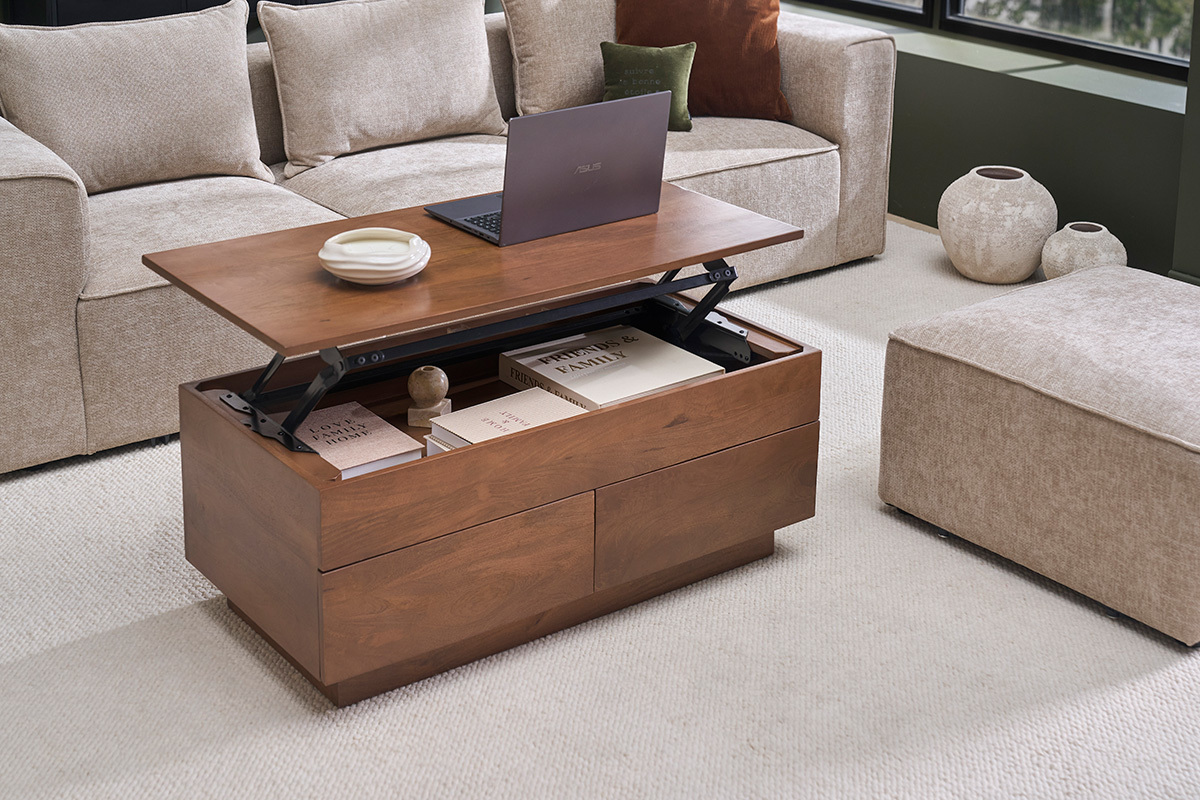 Table basse relevable rectangulaire bois fonc� manguier massif L102 cm NEXO