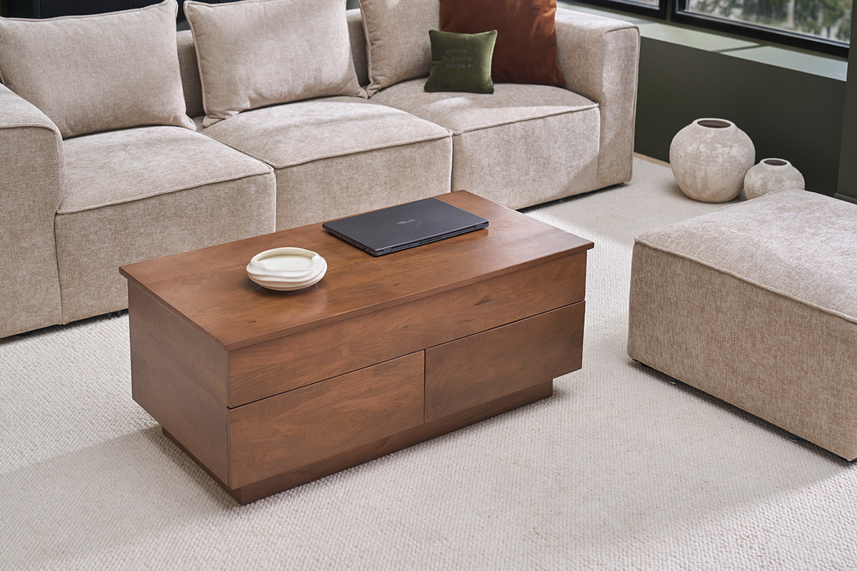 Table basse relevable rectangulaire bois fonc� manguier massif L102 cm NEXO