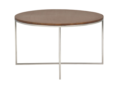 Table basse ronde bois manguier massif teint&eacute; et m&eacute;tal chrom&eacute; D80 cm ADVITA