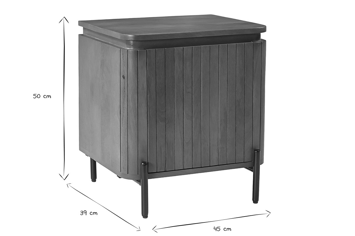 Table de chevet MERIDA en noir et blanc avec dimensions : H50 cm, L45 cm, P39 cm
