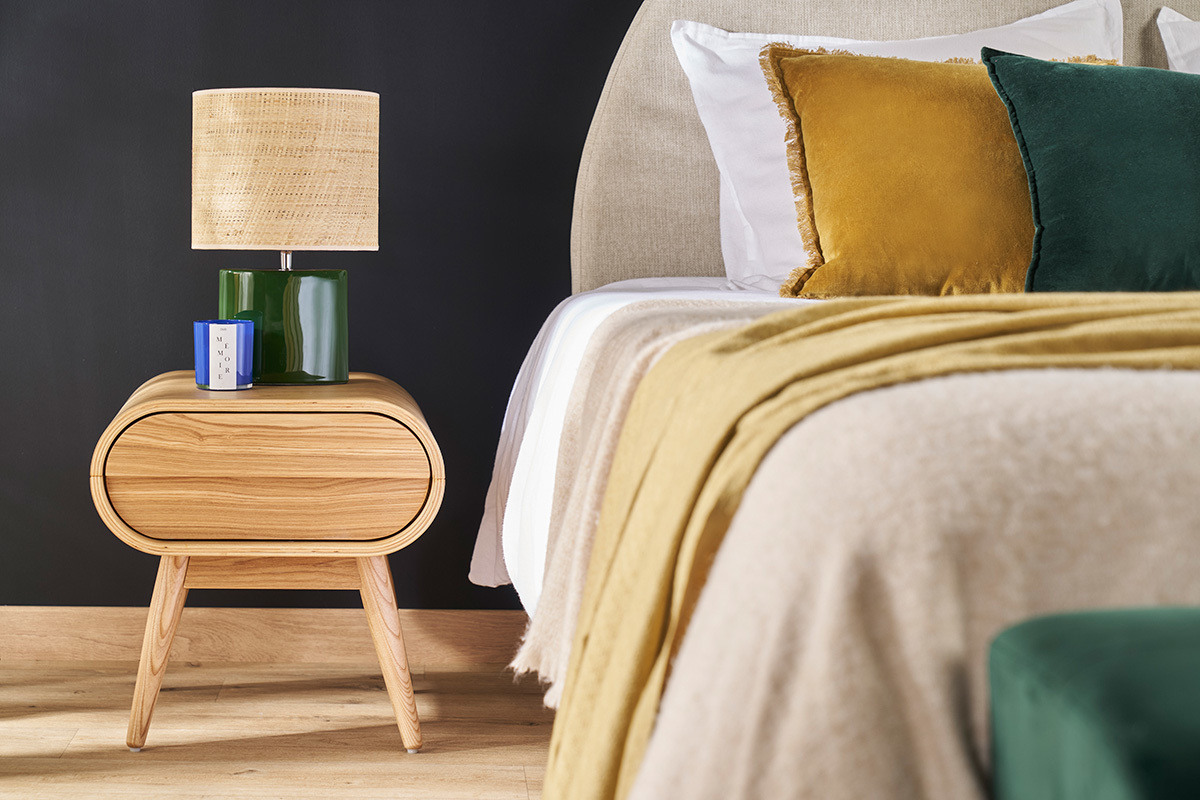 Table de chevet avec tiroir vintage bois clair BJORG