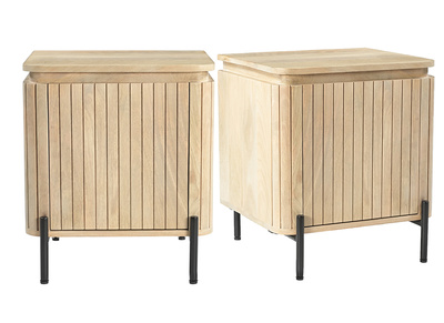 Tables de chevet avec rangements en bois manguier massif et m&eacute;tal noir (lot de 2) MERIDA