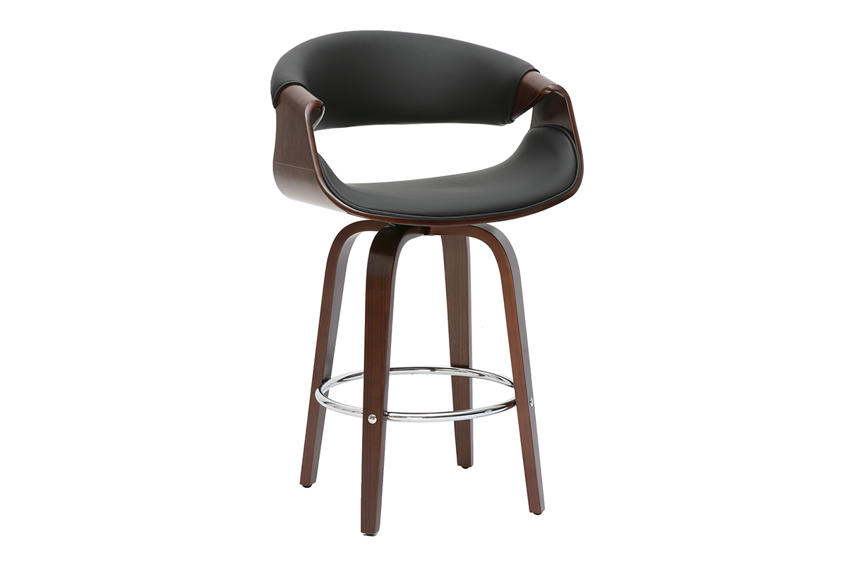 Tabouret de bar design noir et bois fonc� 65 cm pivotant 360� ARAMIS