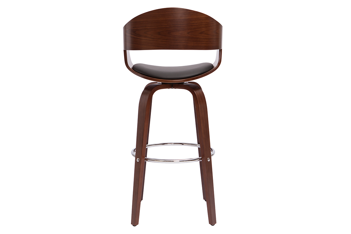 Tabouret de bar pivotant 360� en bois fonc�, vue de dos.