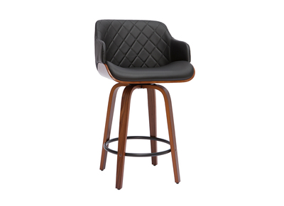 Tabouret de bar design pivotant 360&deg; noir et bois fonc&eacute; H65 cm LUCIEN