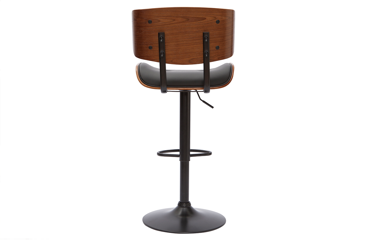 Tabouret de bar design r�glable pivotant 360� noir et bois fonc� BASILE