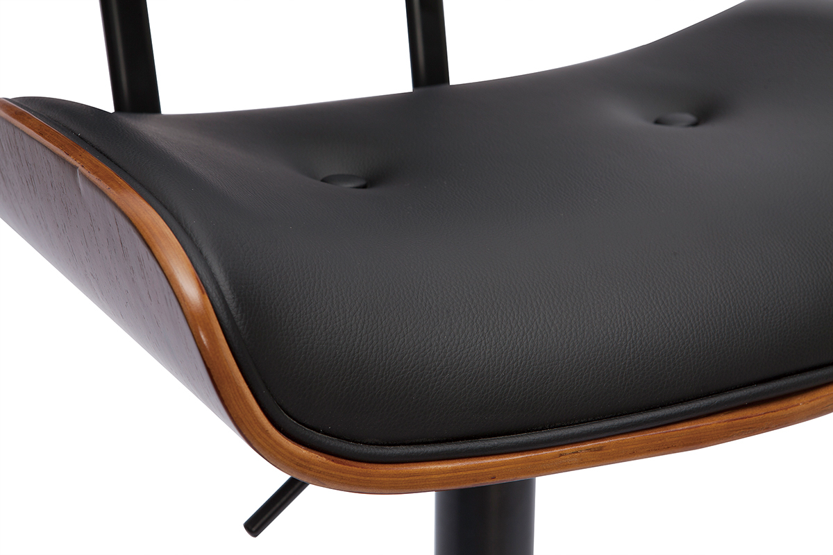 Tabouret de bar design r�glable pivotant 360� noir et bois fonc� BASILE