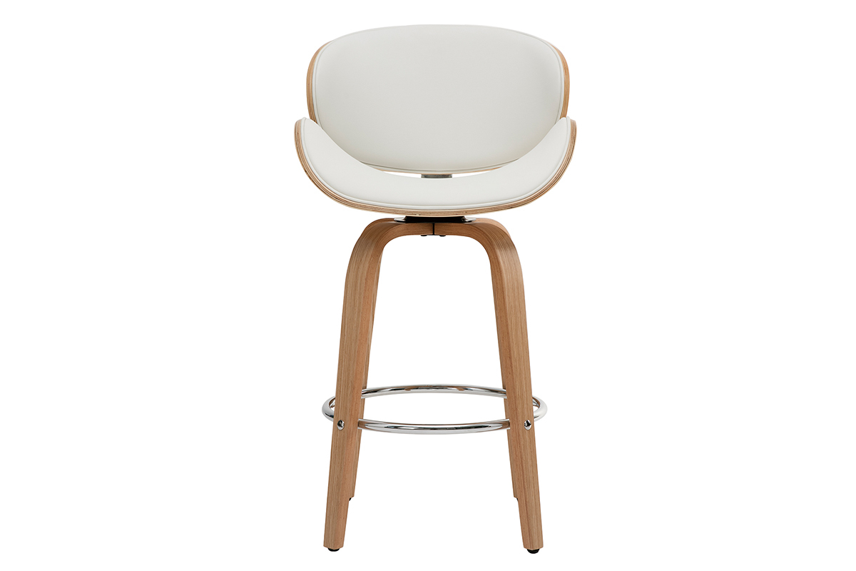 Tabouret de bar pivotant blanc et bois clair H68 cm pivotant 360� WALNUT