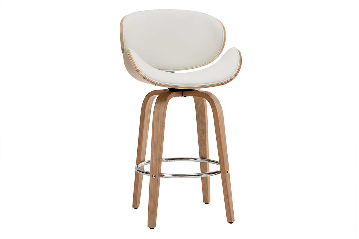 Tabouret de bar pivotant blanc et bois clair H68 cm pivotant 360� WALNUT