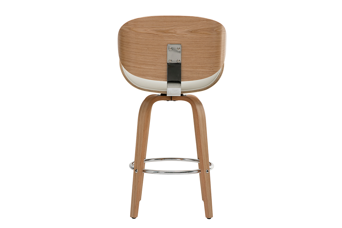 Tabouret de bar pivotant blanc et bois clair H68 cm pivotant 360� WALNUT