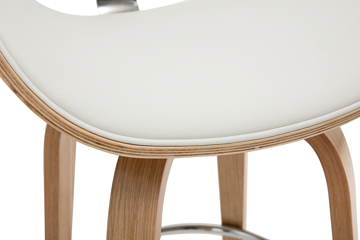 Tabouret de bar pivotant blanc et bois clair H68 cm pivotant 360� WALNUT